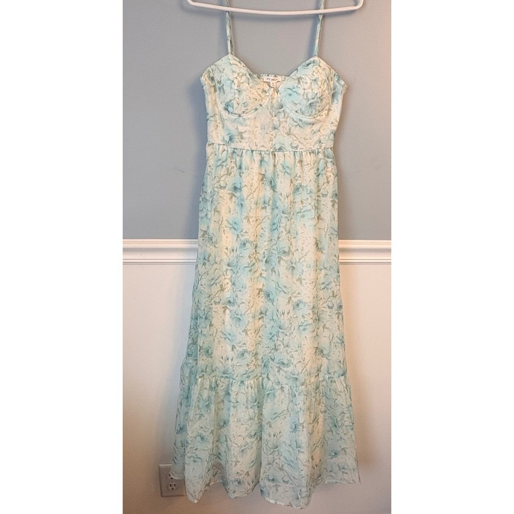 Blu Pepper Blue Floral Bustier Maxi Dress Cottagecore Wedding B6SD1044 NWT Med